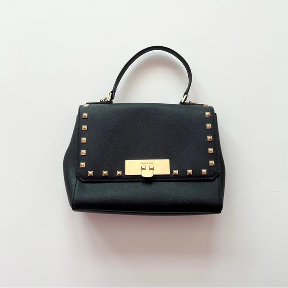 Michael Kors Black Saffiano Women's Sandrine Stud Small Leather Mini Bag - Picture 1 of 15